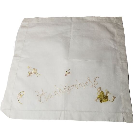 VTG HANDKERCHIEF GOLD FLOWERS EMBROIDERED POCKET SCARF BRIDAL WEDDING HANKIE - Picture 1 of 12